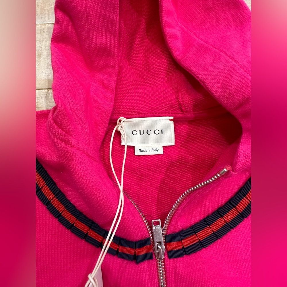 Gucci baby girl toddler pink zip up hooded sweater top long sleeve